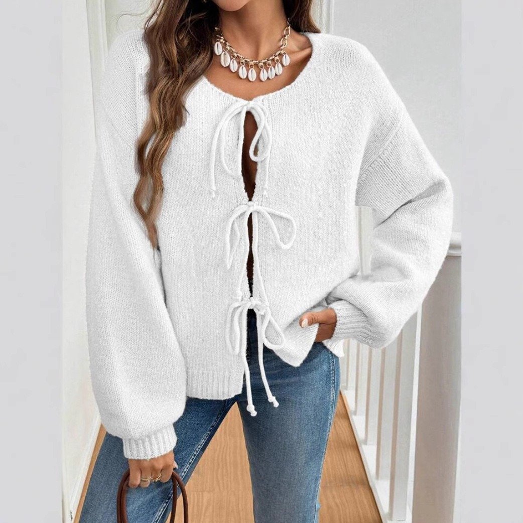Gunilla knitted cardigan with tie details - Beige