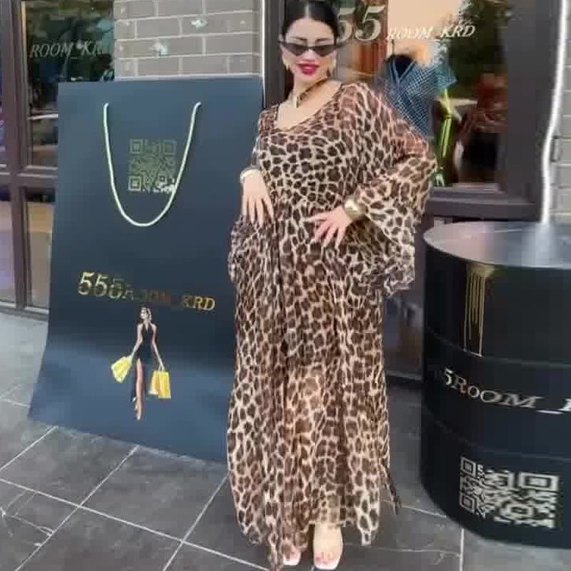 Loose-Fit, Casual, Slit Leopard Print Maxi Dress