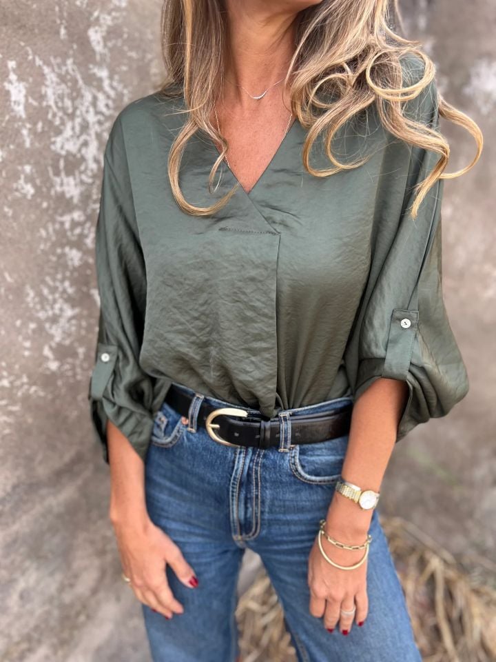 V-neck Loose-fit Soft Long Sleeve Chiffon Top (Buy 3 Free Shipping)