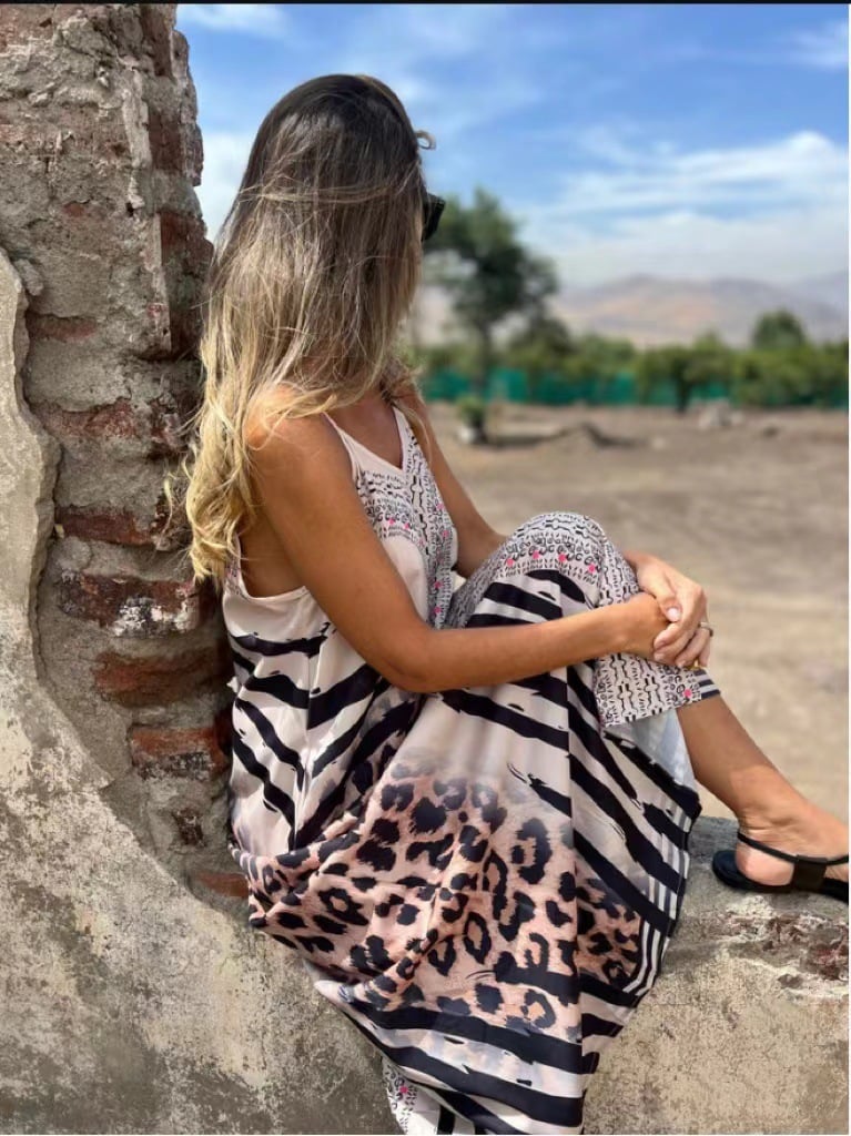 Long V-Neck Spaghetti Strap Printed Dress with Pockets