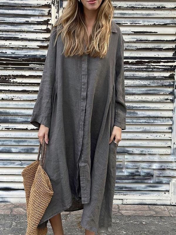 2025 Women's Cotton Linen Long Shirt Dress