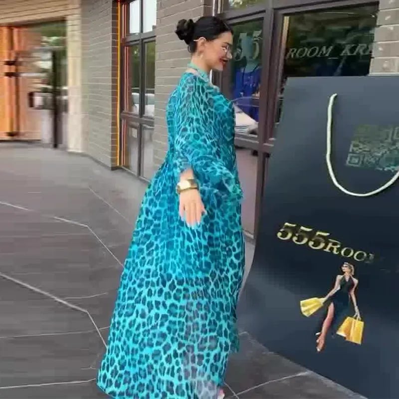 Loose-Fit, Casual, Slit Leopard Print Maxi Dress